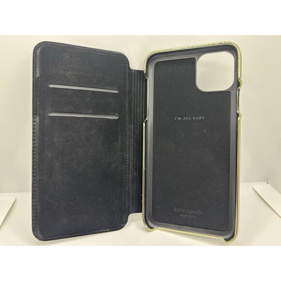 Kate Spade New York Leather Phone Case Wallet Black Gold Wrap Folio Case - Picture 10 of 11
